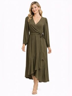 Prairecore Dress V-Neck Asymmetrical High Low Wrap Pinstripe Ruffled Size 6